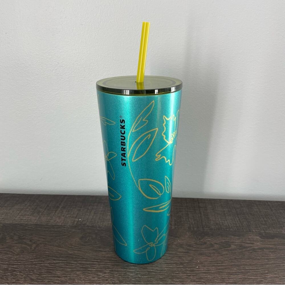 Starbucks | NWT Teal Green Floral Stainless Steel Cold Cup Tumbler 2022 Abstract